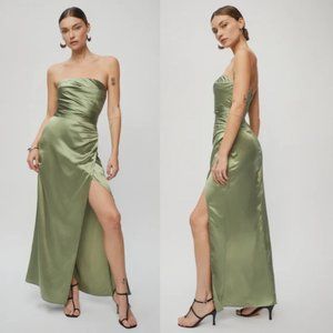 NWT Reformation Barrow Silk Maxi Dress Sz 6 in Artichoke Strapless Wrap